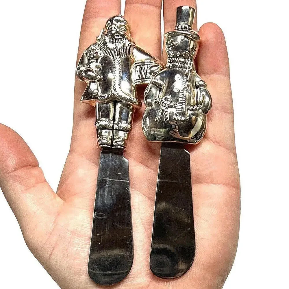 Christmas Mikasa Santa & Snowman Butter Spreader Stainless Steel Set of 2